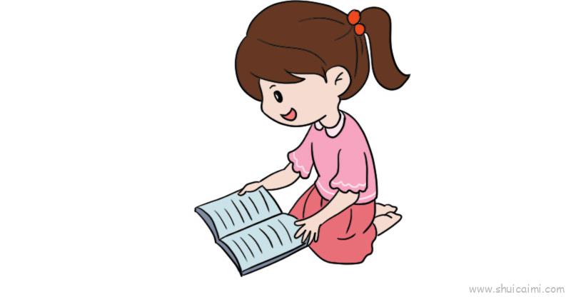 画一个女孩在看书侧面图片