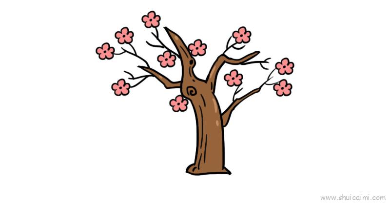 桃花树简笔画彩色简单图片