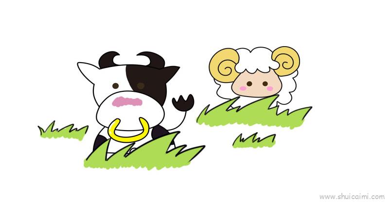 大草原牛羊简笔画图片