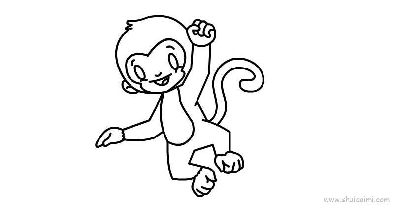 2,然后画出猴子的身体3,然后画出猴子抓着的藤蔓