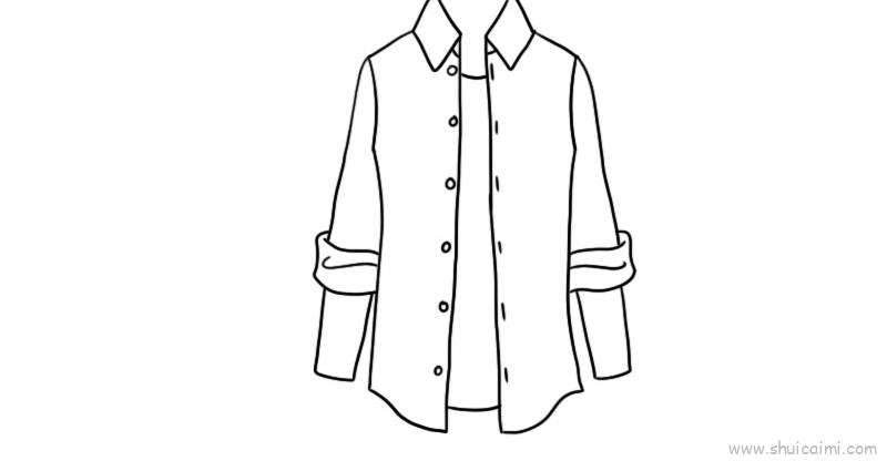 1,首先勾勒衣服的外观线条;2,然后画衣服上的扣子和衣袖;3,再画衣服的