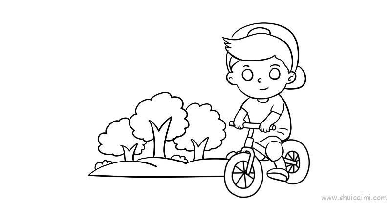 正在骑车的小男孩简笔画绘画教程