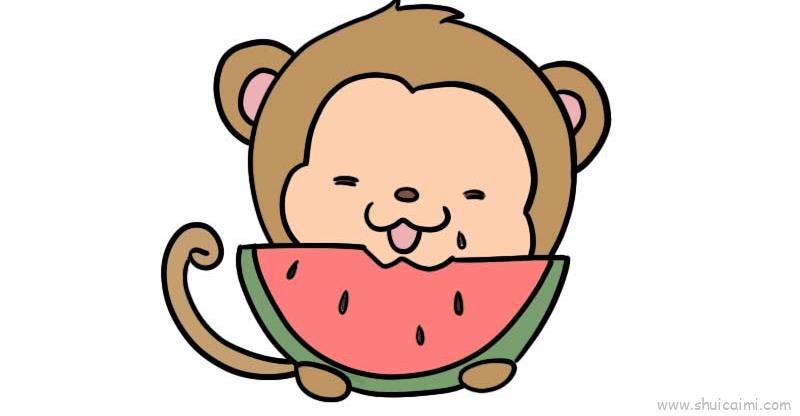 小猴吃瓜果绘画图片