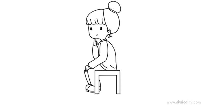 小女孩坐凳子简笔画图片