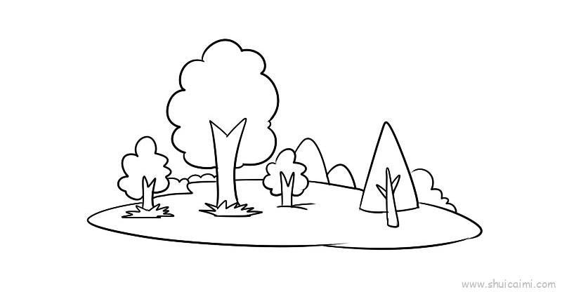 草丛和树林简笔画图片