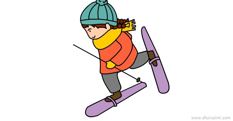 滑雪儿童画怎么画 滑雪简笔画顺序