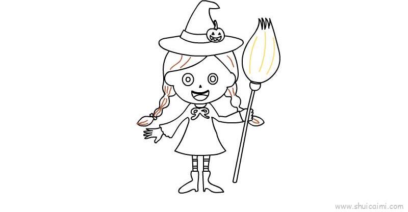 女巫装扮儿童画怎么画 女巫装扮简笔画图片