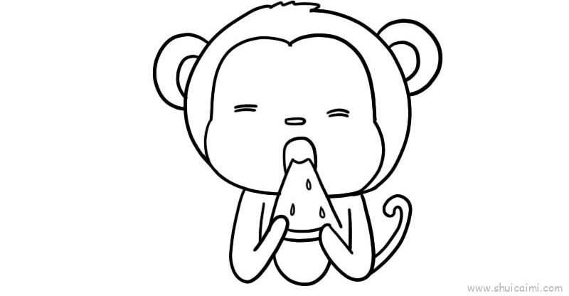 小猴吃瓜果绘画图片