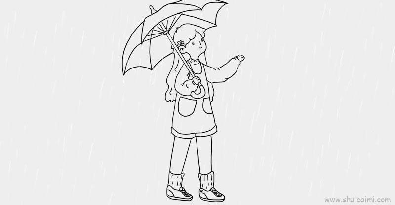 下雨的简笔画 撑伞图片