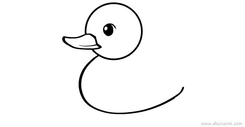 1,首先画鸭子的脑袋线条和嘴巴,眼睛;2,然后画鸭子的身体线条;3,再画