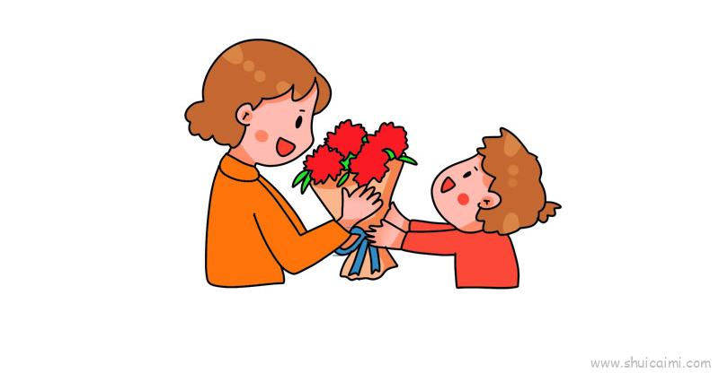 送花给妈妈的简笔画图片