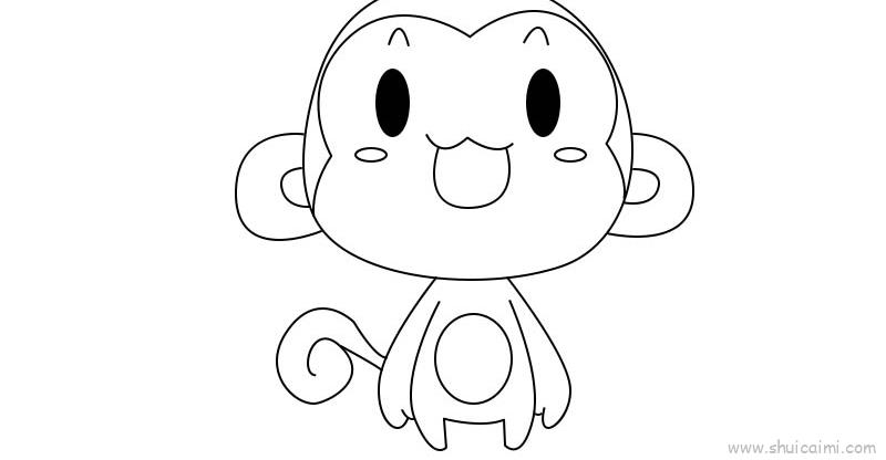 3,然后画出小猴子的身体4,最后涂上合适的颜色即可