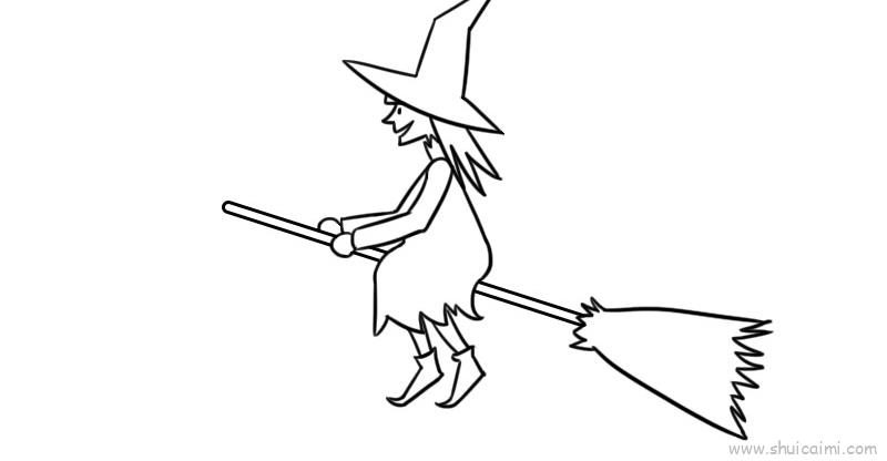 女巫骑扫把儿童画怎么画 女巫骑扫把简笔画简单