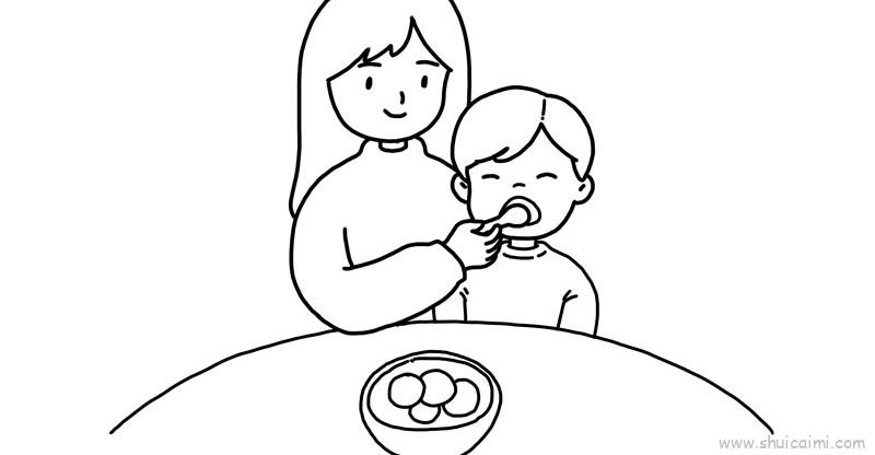 吃汤圆儿童画简单图片