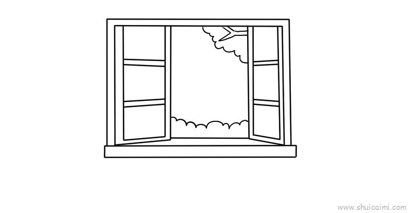 打开的窗户简笔画绘画教学步骤教程