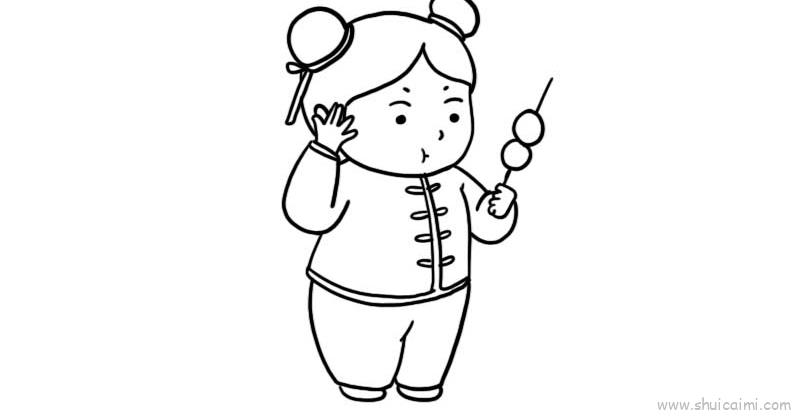 吃糖葫芦儿童画怎么画 吃糖葫芦简笔画步骤