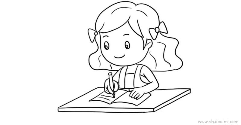 小女孩看书的简笔画图片