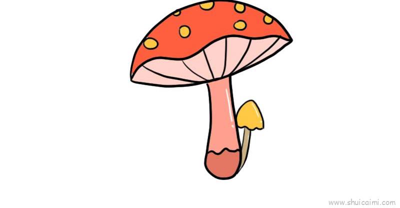 蘑菇卡通简笔画 彩色图片
