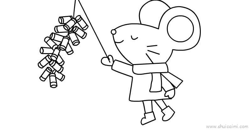 老鼠放鞭炮儿童画怎么画 老鼠放鞭炮简笔画简单又好看