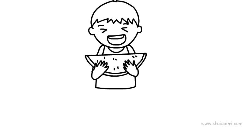 吃西瓜的儿童可爱简笔画教学
