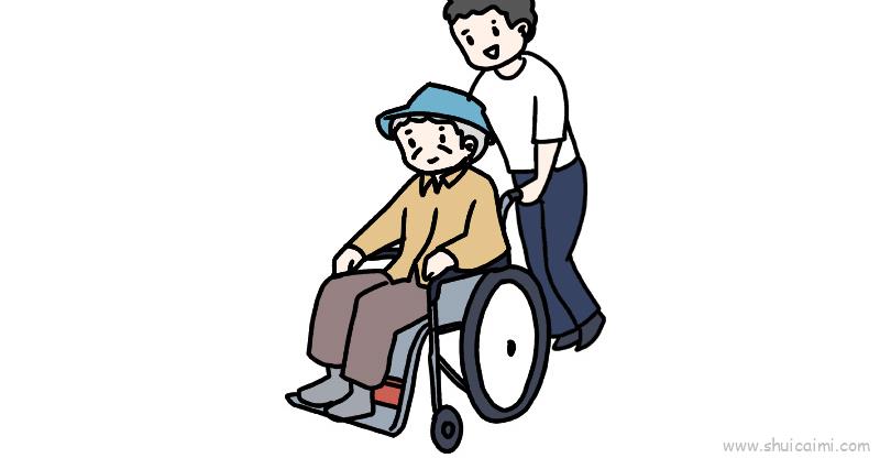 老人坐轮椅的简笔画图片