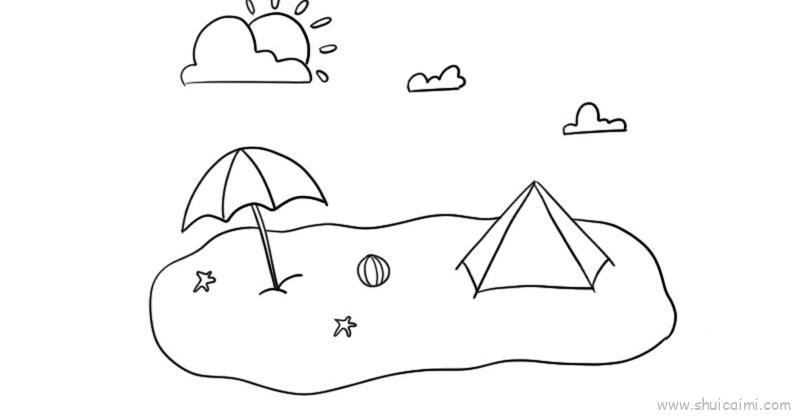 儿童风景简笔画海滩图片