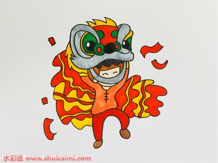 春节舞狮简笔画 卡通图片