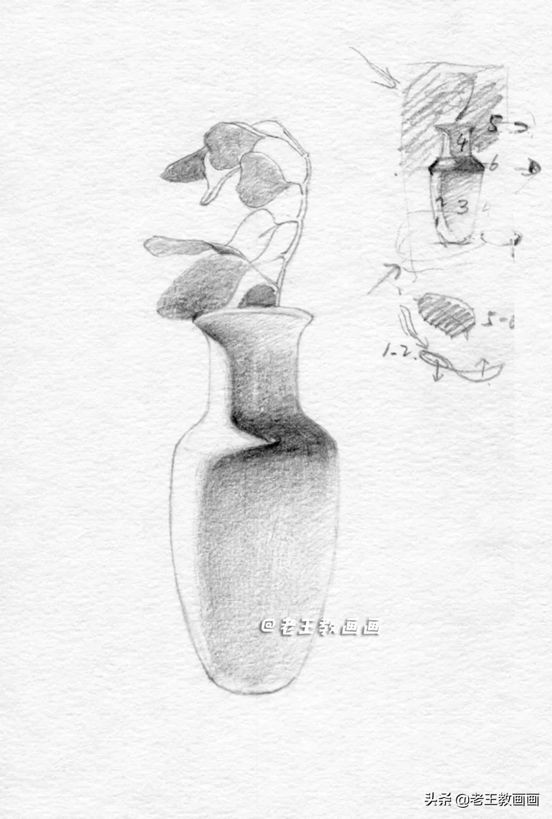 花瓶素描画简单图片