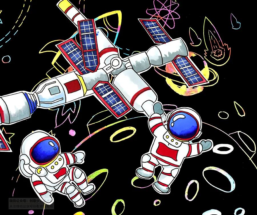 儿童画遨游太空绘画教学步骤-图片9