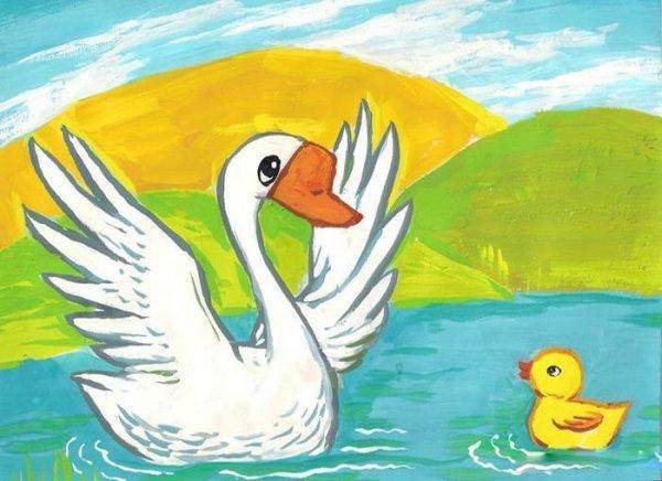 儿童画大白鹅简单图片