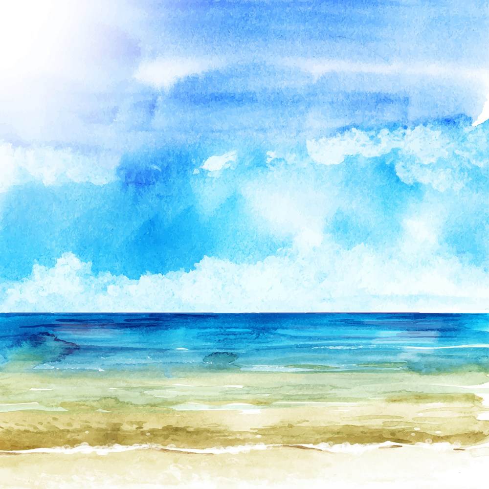 水彩画大海简单图片