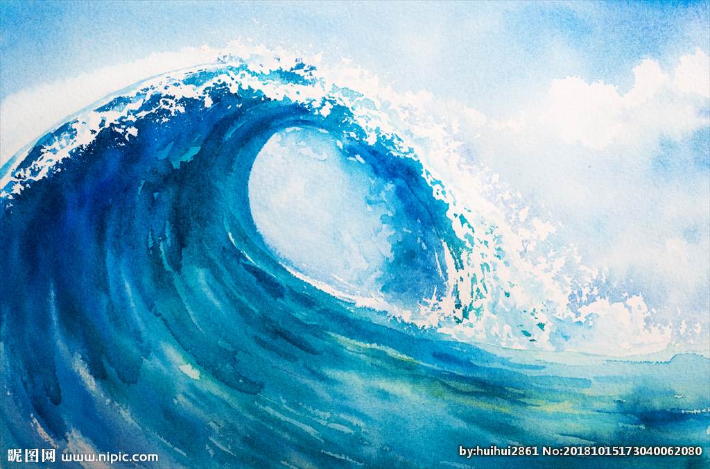 大海波浪水彩画海浪装饰画水彩海临摹【水彩】大海水彩画插画大海唯美
