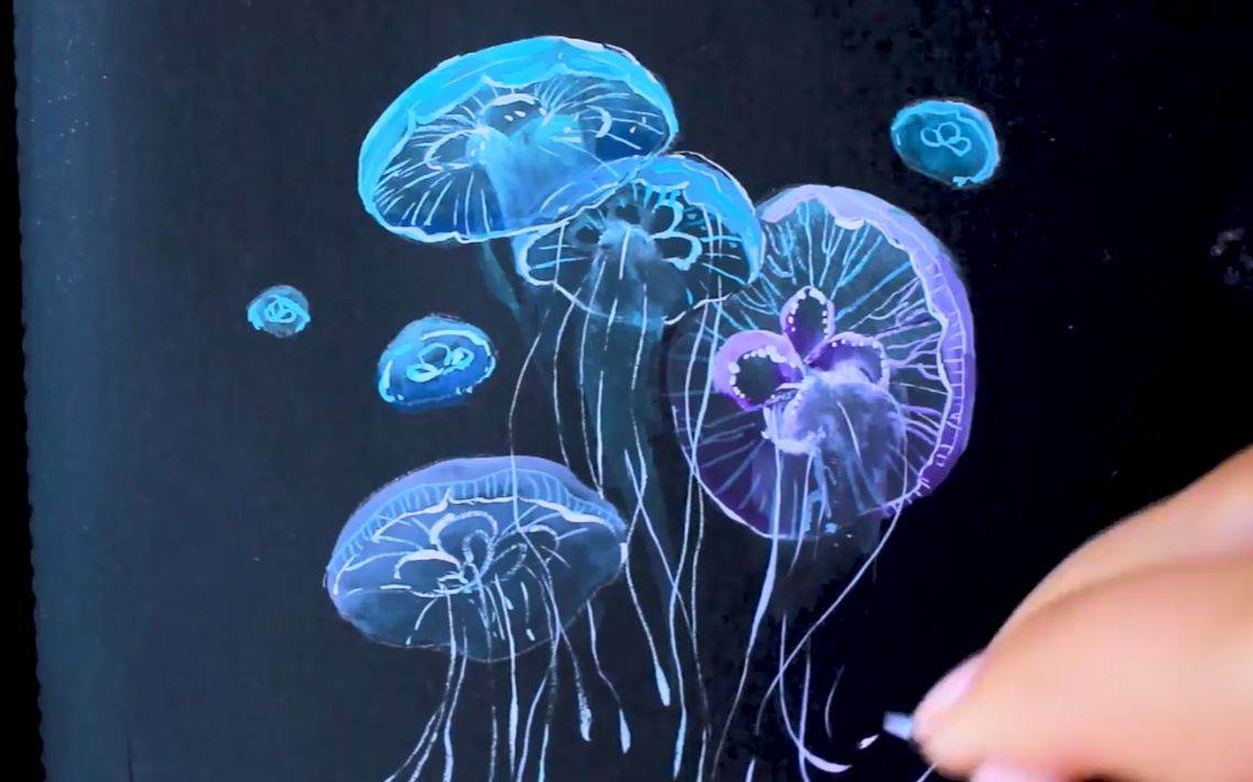 水母怎么画油画棒图片