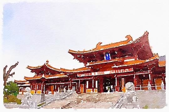 古建筑色彩画水粉画图片