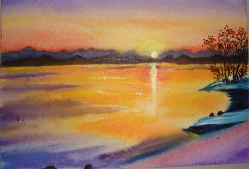 日出的水彩画日出的水彩画图片