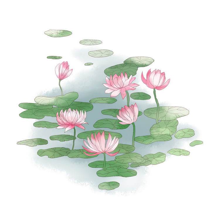 夏天的池塘简笔画彩色图片