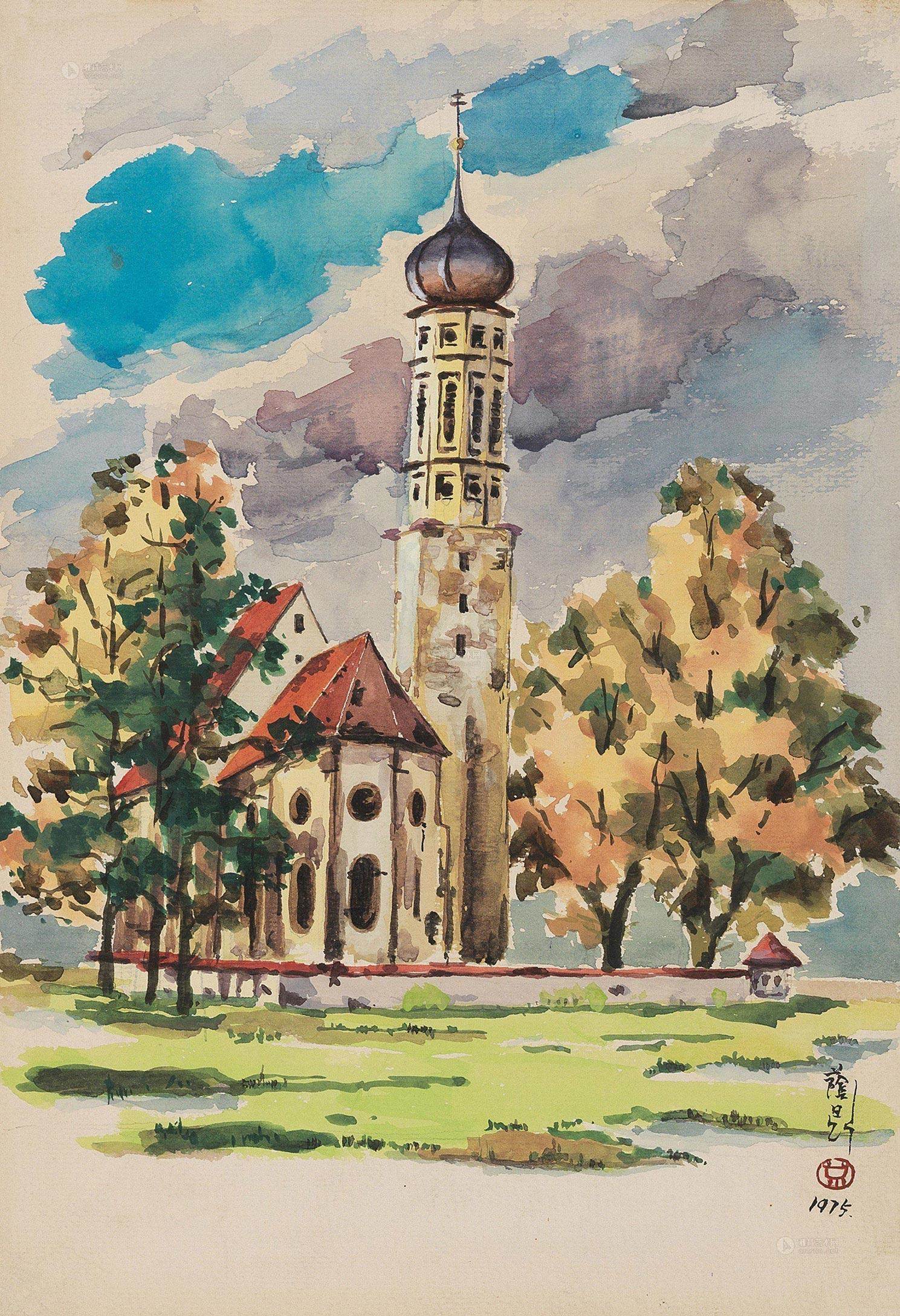《圣索非亚教堂》张晓均作水彩建筑速写爱琴海教堂教堂,街景,华丽的