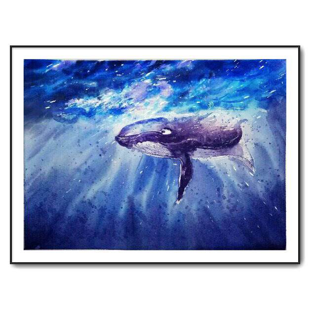 蓝鲸的画法唯美梦幻图片