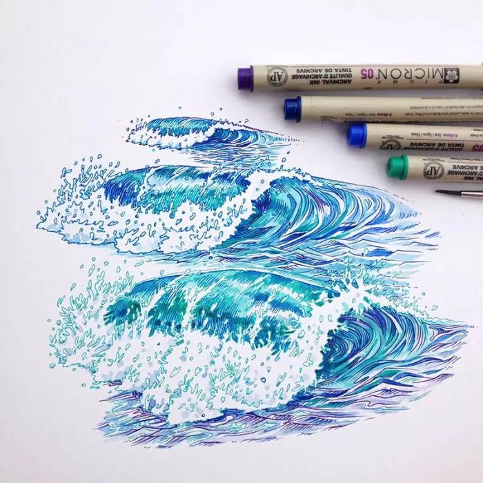 彩铅画海浪图片