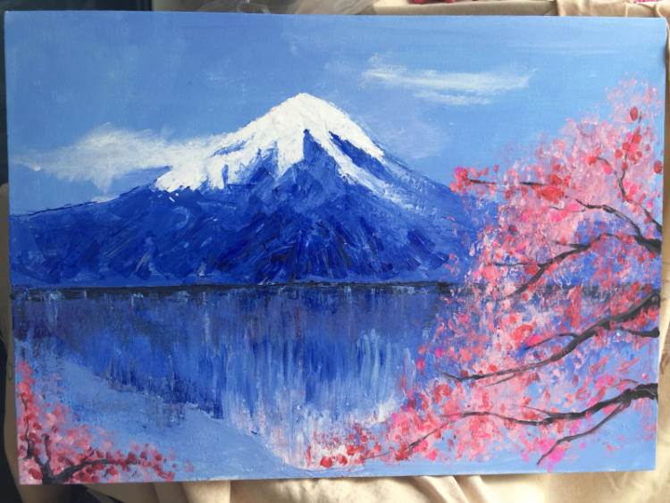 富士山儿童画水粉画图片