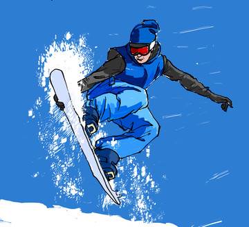 滑雪水粉画图片