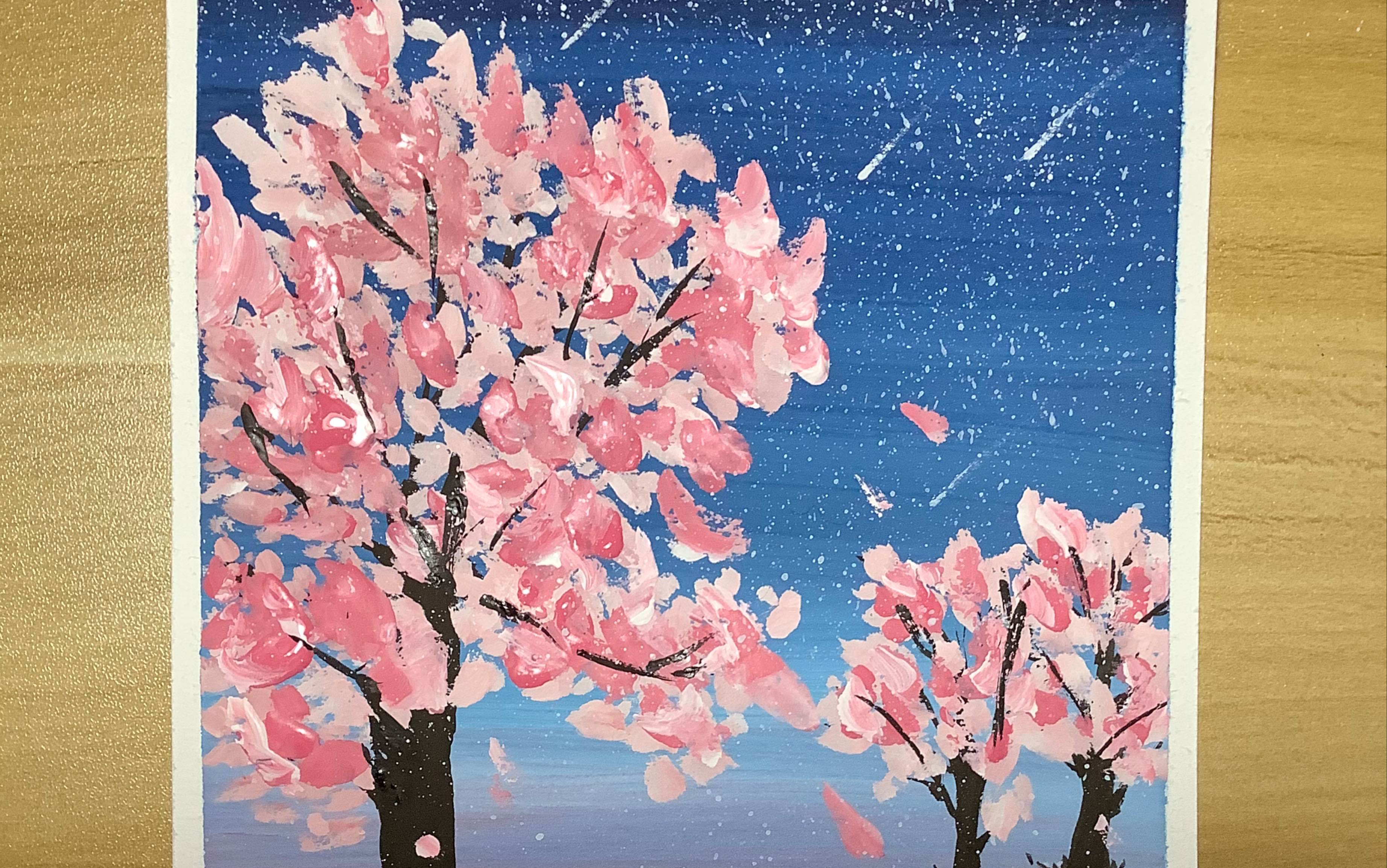 粉笔樱花树怎么画图片