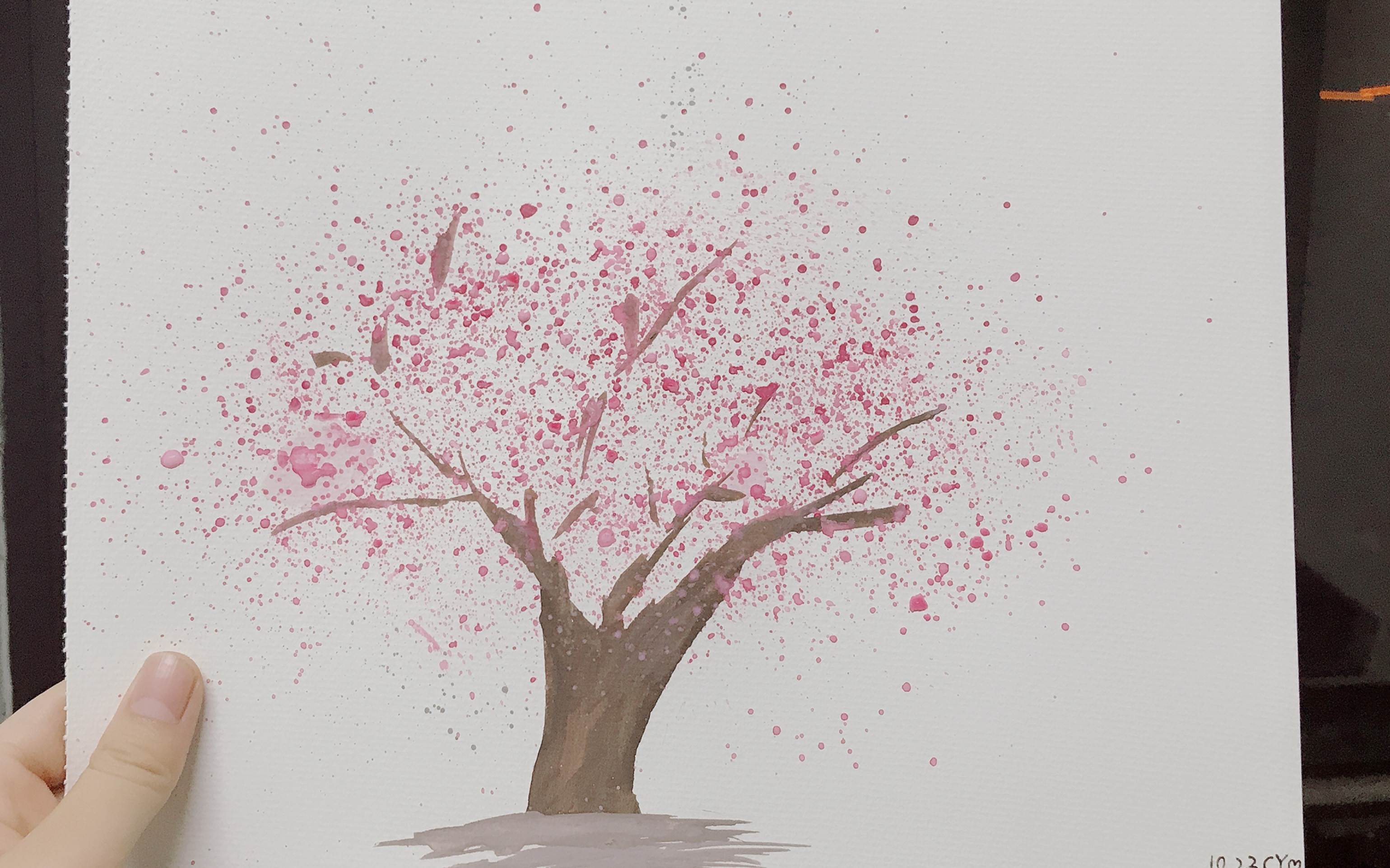 蜡笔画樱花树图片