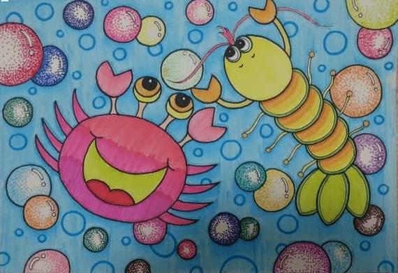 儿童水彩画螃蟹儿童绘画螃蟹