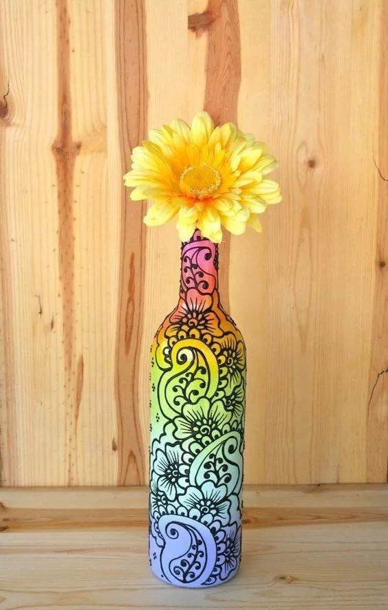 花朵装饰花瓶瓶子卡通手绘中国风水彩瓶子免抠png美术课水彩:画的瓶子