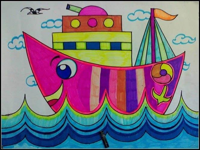 儿童画船 作品图片