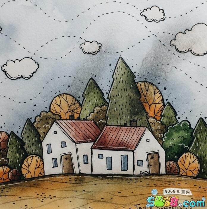 秋天的风景画儿童水彩 画秋天的景色儿童画水彩颜料
