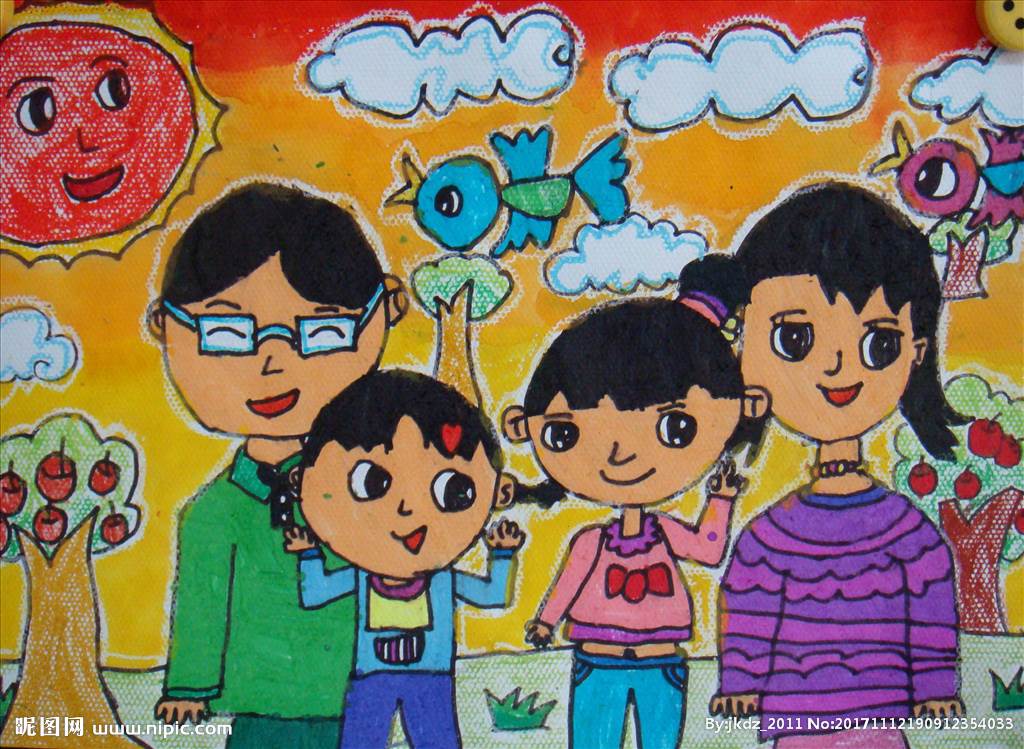 《一家人》儿童画7幅(第3页)儿童美术绘画作品:幸福一家人,画出家庭