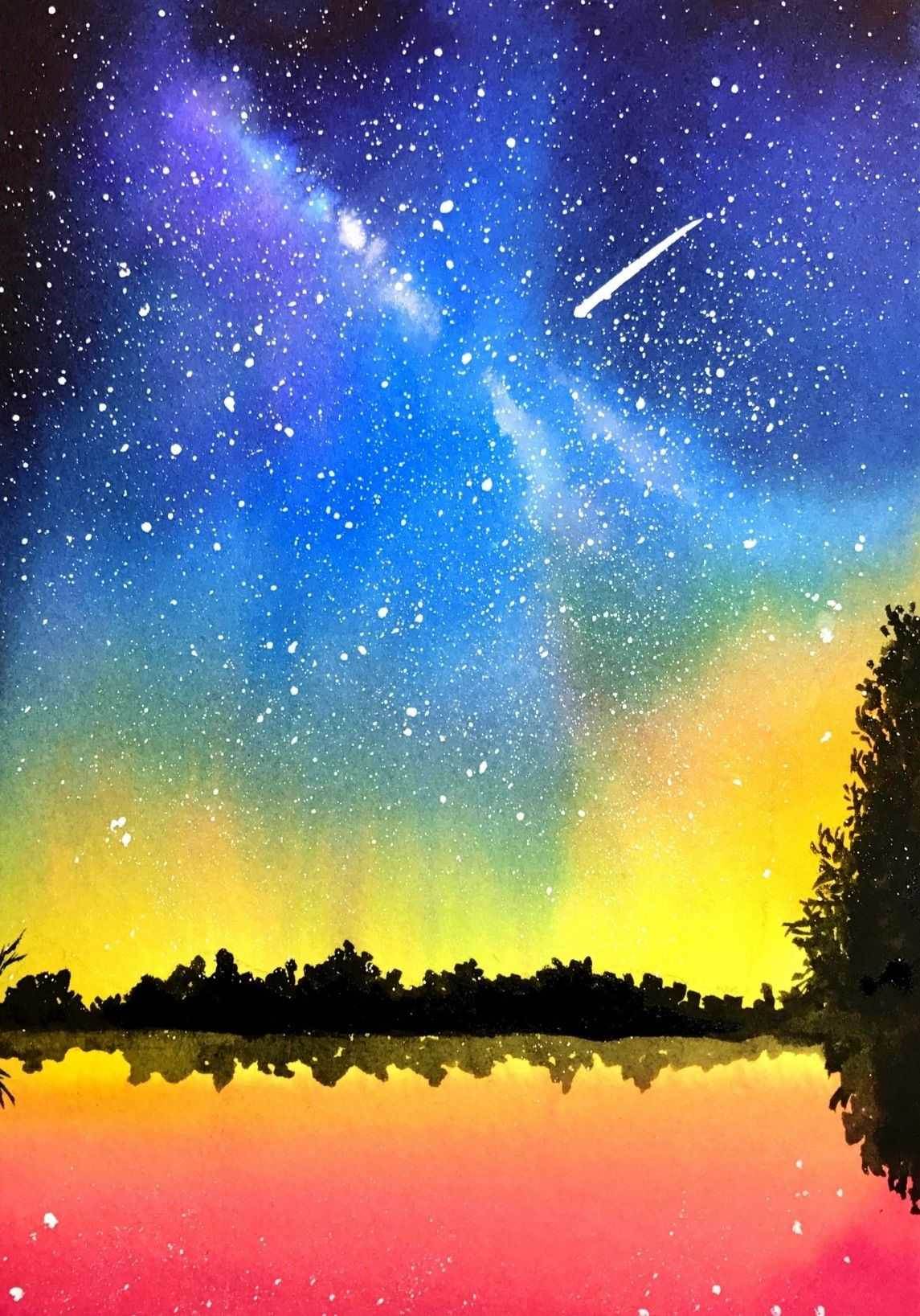 水彩笔手绘星空的画法图片