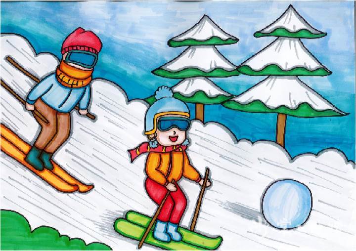 小学生作品冬奥会绘画作品小学生五年级2022冬奥会绘画作品童心绘冰雪